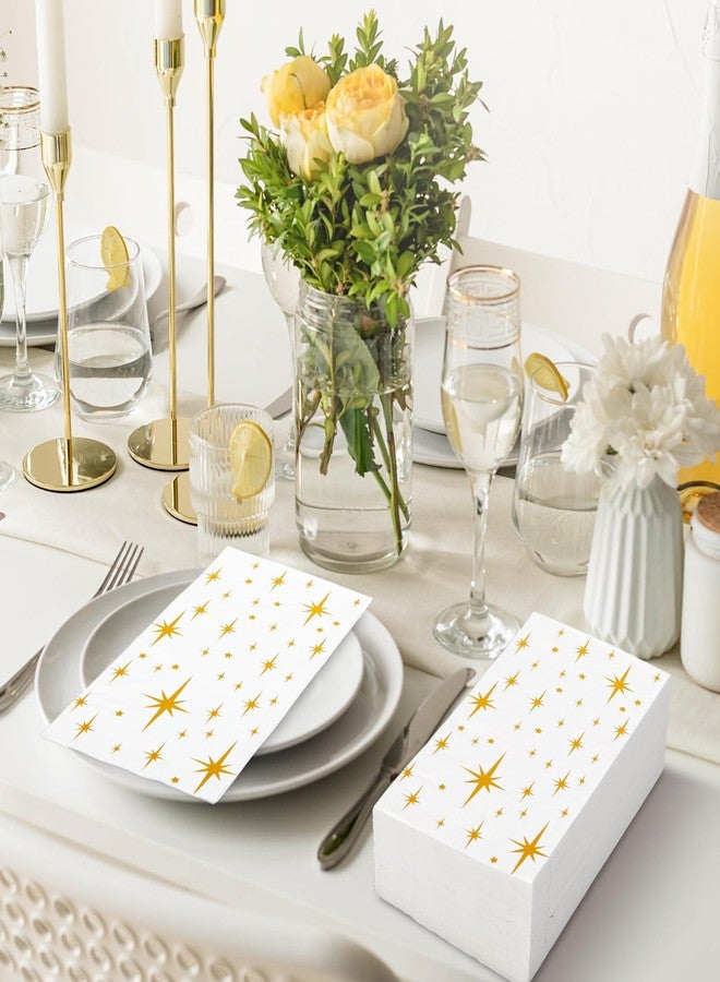 JarThenaAMCS مناديل ضيوف JarThenaAMCS، 100 قطعة، مزينة بنجوم ذهبية لامعة، للاستخدام مرة واحدة، بنقشة نجوم براقة، مثالية لتزيين طاولات الحمامات، وحفلات أعياد الميلاد، وحفلات الزفاف. - Image 4